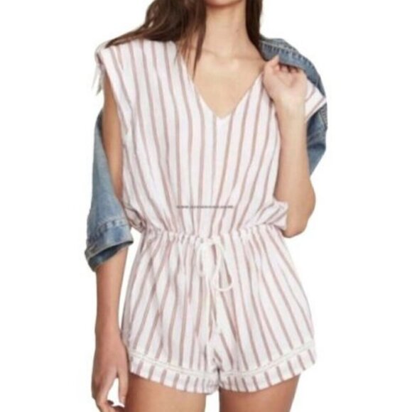 Faithfull The Brand White Simone Lace Trim Striped Romper Size US 4 - Picture 1 of 11